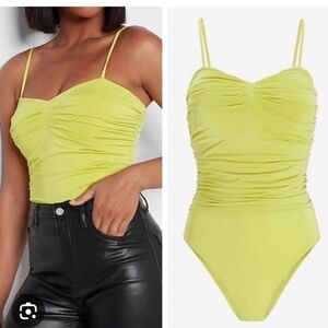 Express Light Yellow Body Contour Ruched Bodysuit Top Small